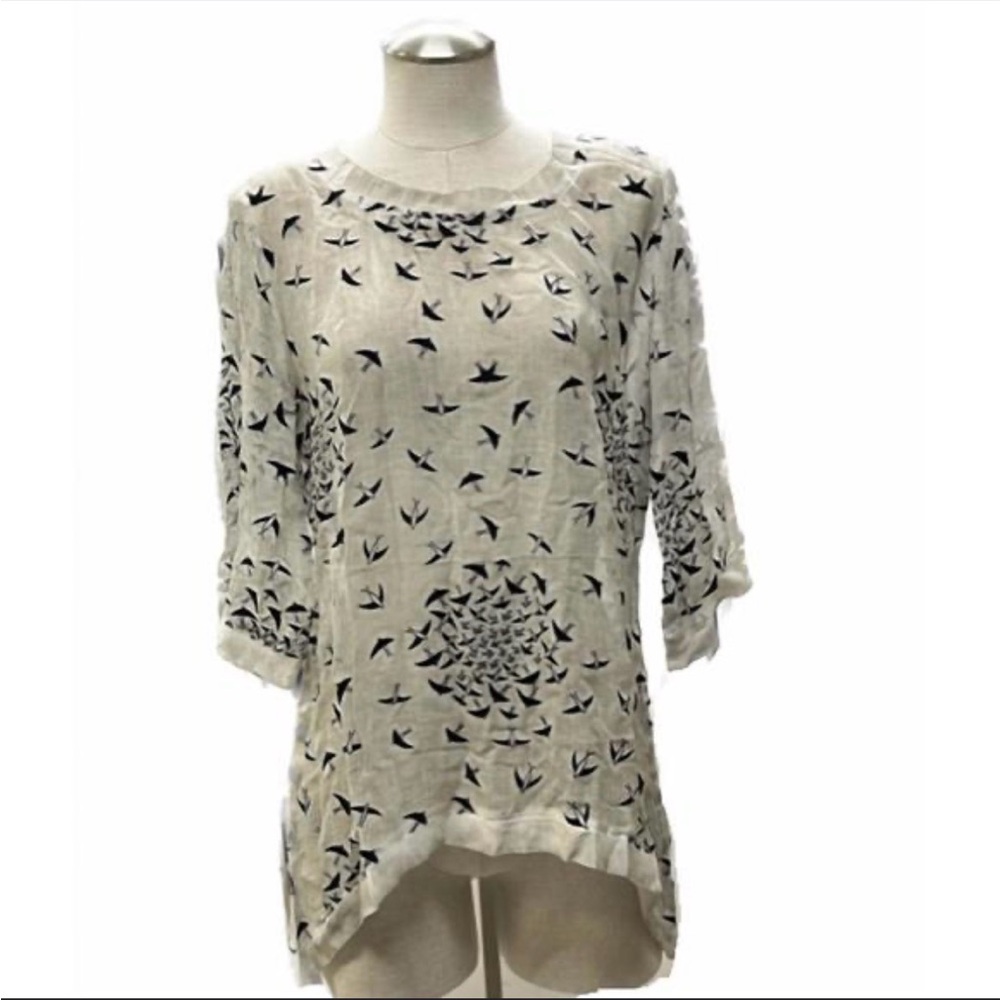 Yauvan Sheer tunic blouse Burnout Velvet black birds design Boho Coverup Sz Lg